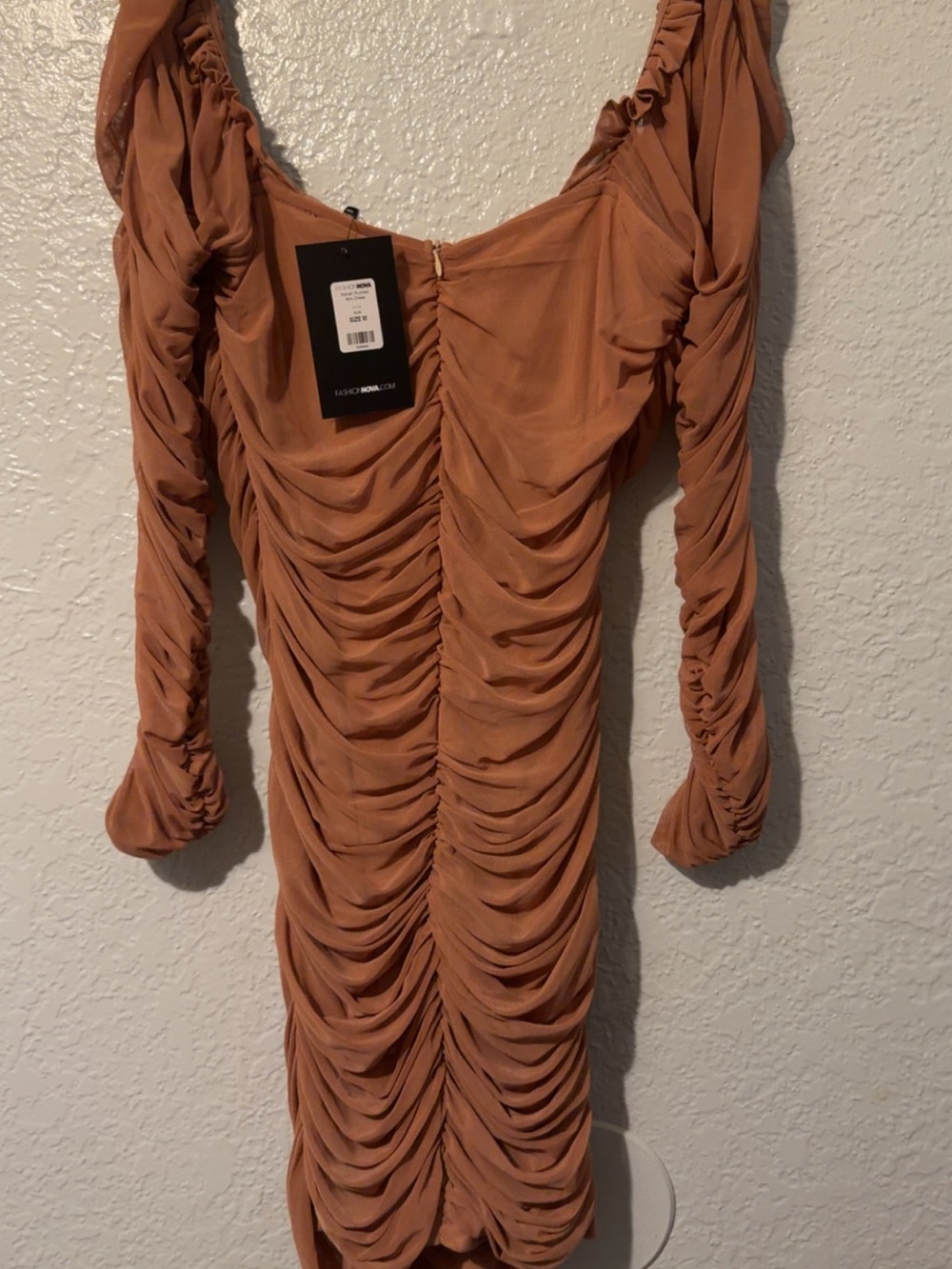 Fashion Nova Ruched Long Sleeve Bodycon Dress - Terracotta Brown